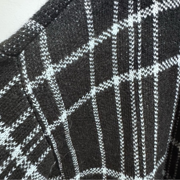 Pennington's Black & White Windowpane Open Front Hooded Cardigan Sweater Size 1x - Picture 5 of 9